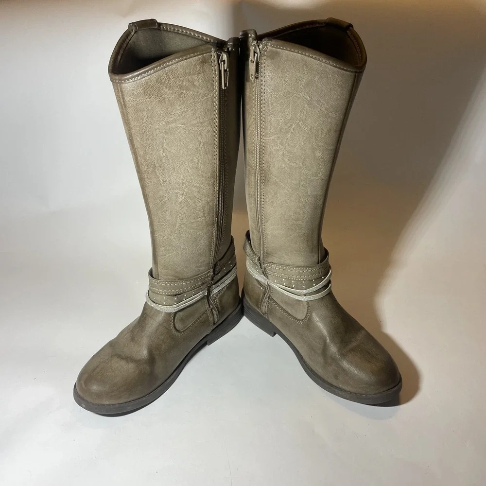 Kohls Girls Sz 2  Tan High Zip Up Boots